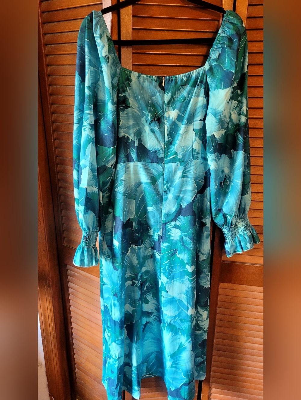 SHEIN Turquoise Floral Puff-Sleeve Midi Dress With All Over Floral Print XL - Picture 9 of 9